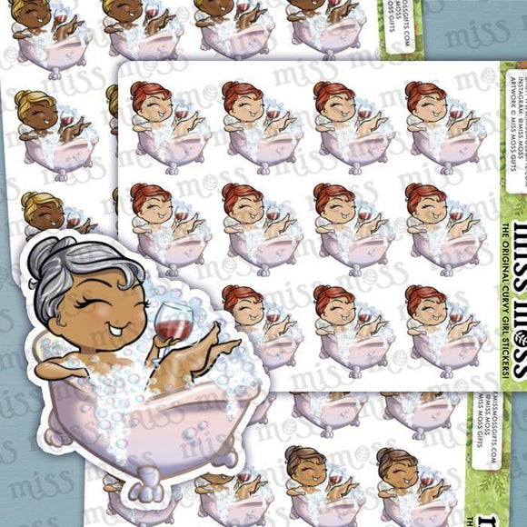 Bath Tub Bubble Wine Girl Planner Stickers - Miss Moss Gifts