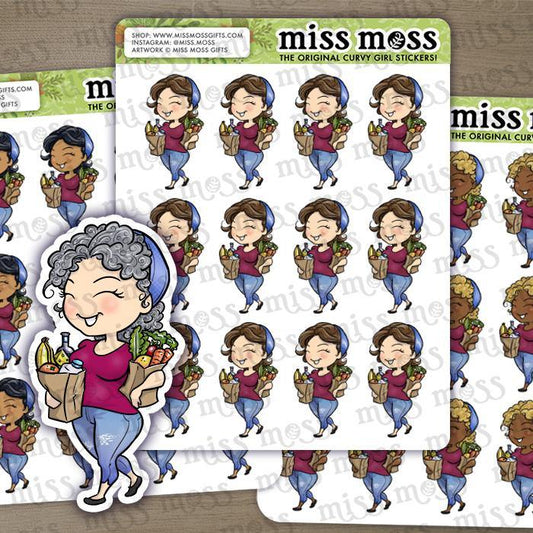 Grocery Shopping Girl Stickers - Miss Moss Gifts