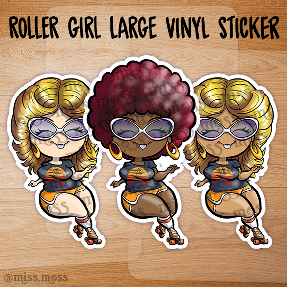 Curvy Rollerskating Girl Die-Cut Vinyl Sticker