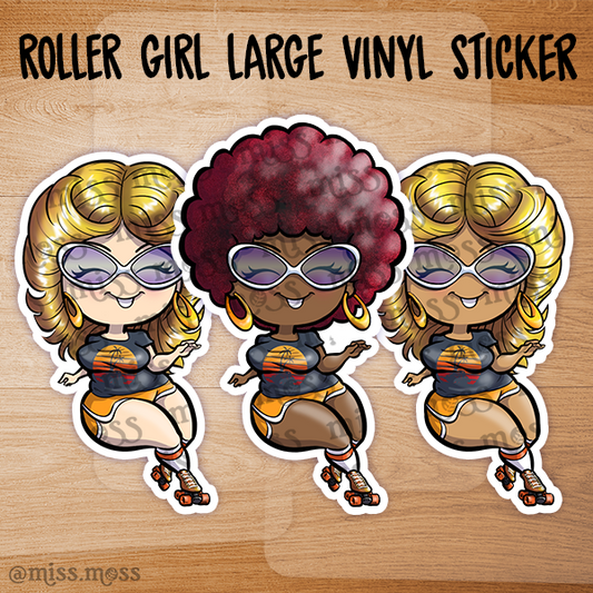 JUMBO Curvy Rollerskating Girl Vinyl Sticker