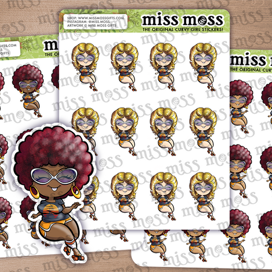 Rollerskating Curvy Girl Vinyl Planner Stickers