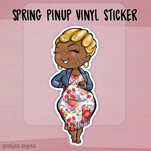 JUMBO Springtime Pinup Curvy Babe Vinyl Sticker