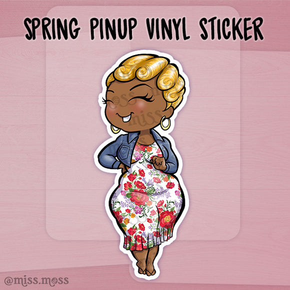 Springtime Pinup Curvy Babe Vinyl Die-Cut