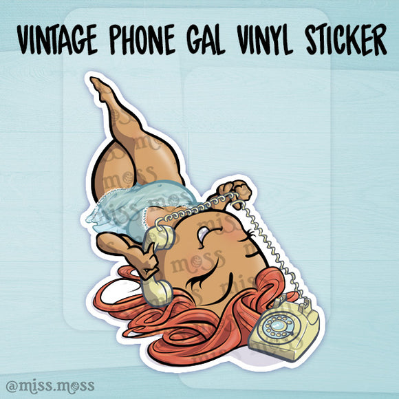 Vintage Telephone Girl Large Vinyl Sticker