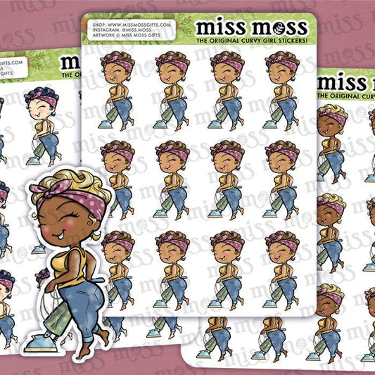Vacuuming Girl Stickers - Miss Moss Gifts